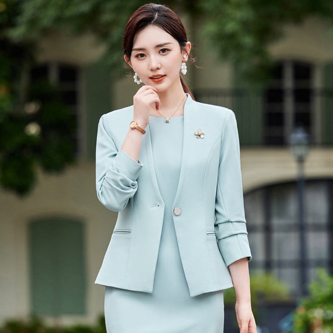 襟なし 洗練フォーマル ノーカラージャケット