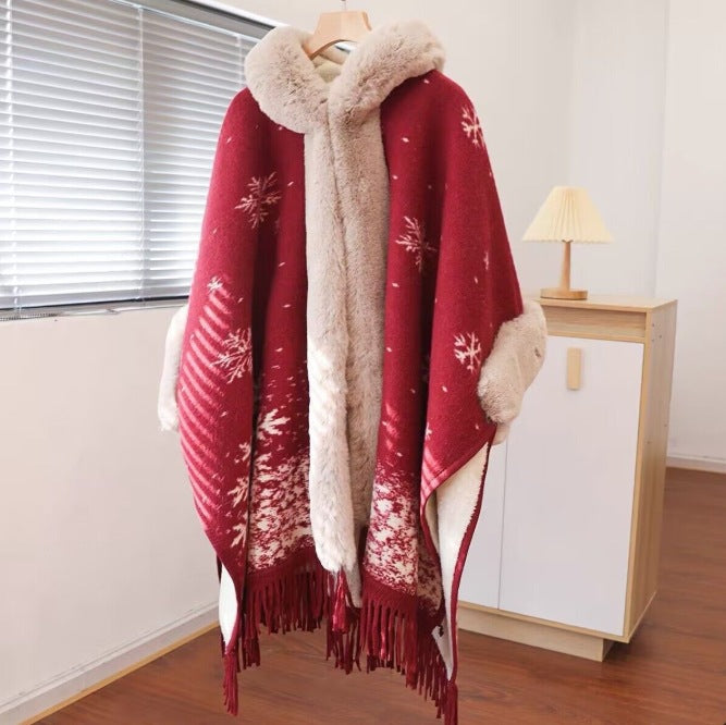 フード付きウール調 ケープマント