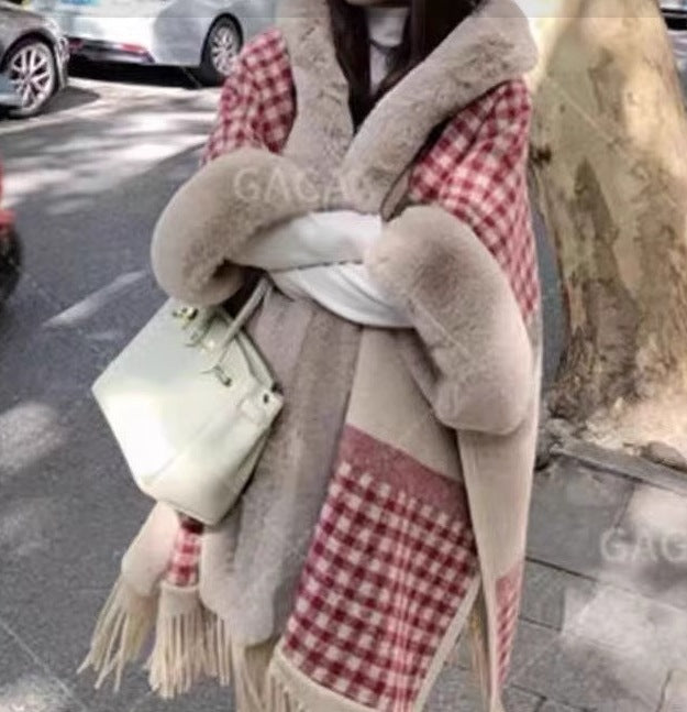 フード付きウール調 ケープマント