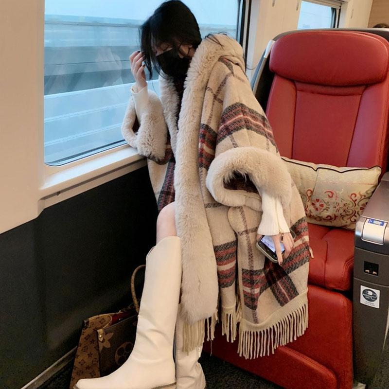 フード付きウール調 ケープマント