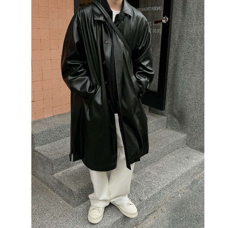 スリットレザーロングコート