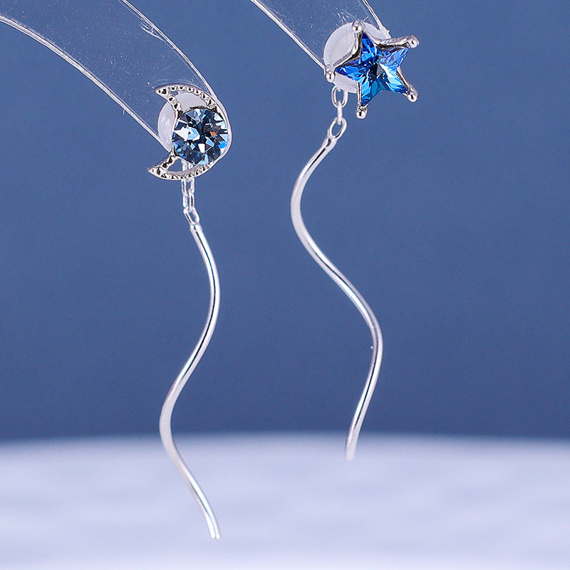 ブルースター＆ムーンウェーブ 非対称タッセルピアス