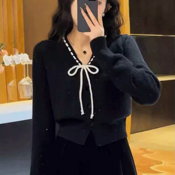 ツートーンリボンカーディガン