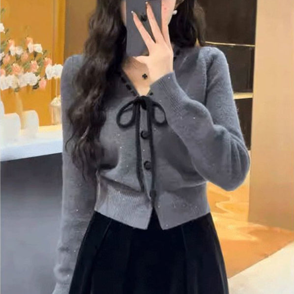 ツートーンリボンカーディガン