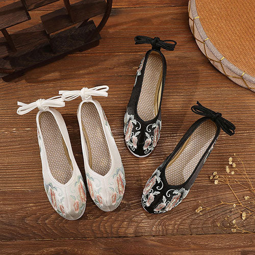 花刺繍リボンチャイナシューズ