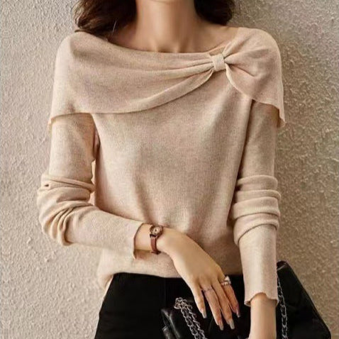 リボンオフショルニット