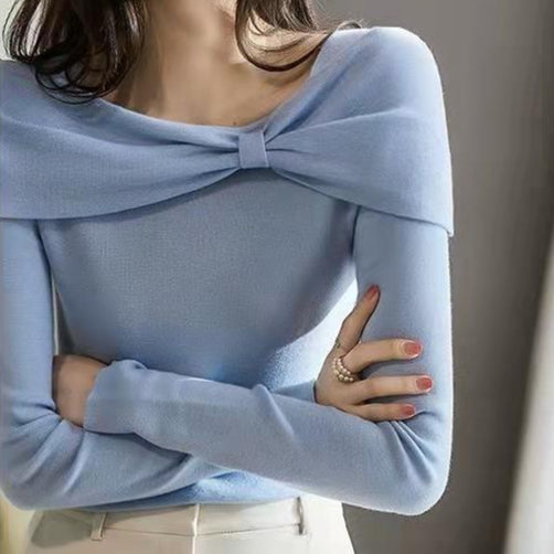 リボンオフショルニット