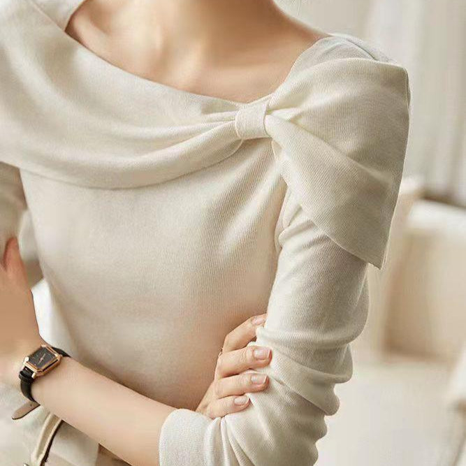 リボンオフショルニット