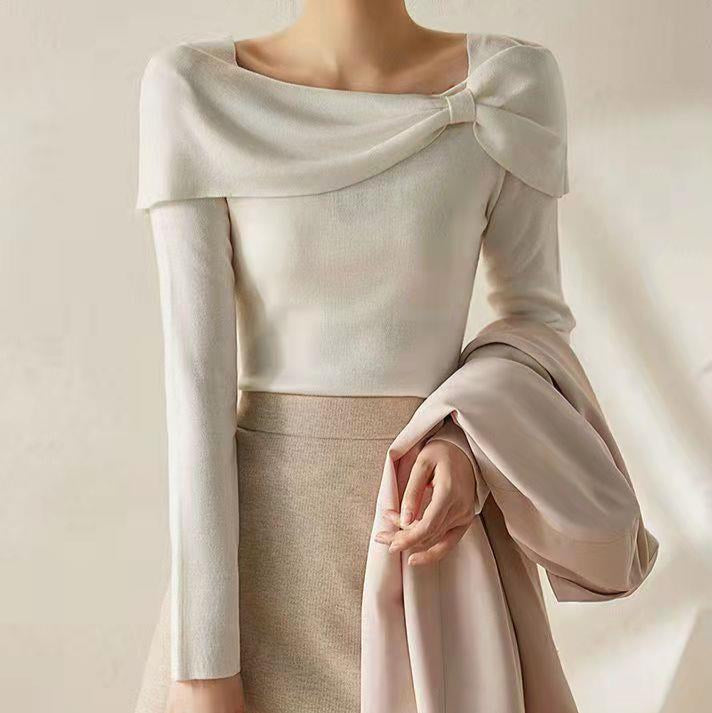 リボンオフショルニット