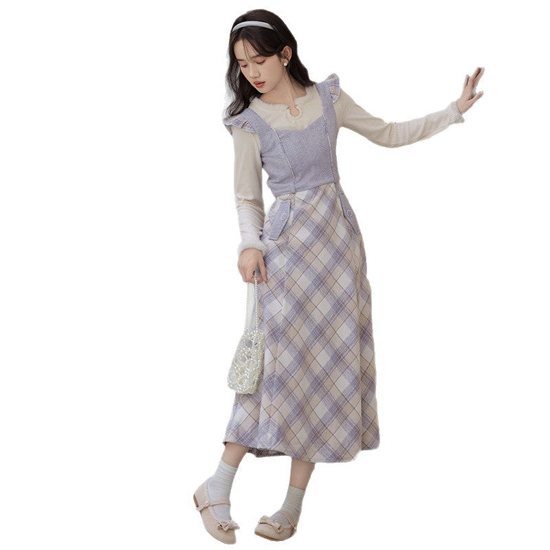 アーガイルチェックワンピース＆ニットセット