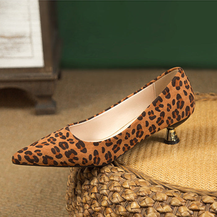 ヒョウ柄 スエード ローヒール パンプス