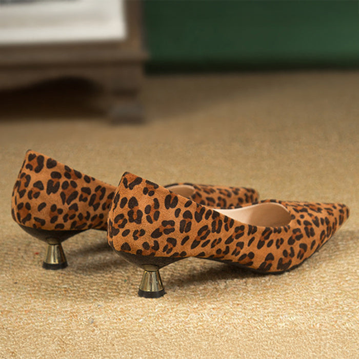 ヒョウ柄 スエード ローヒール パンプス