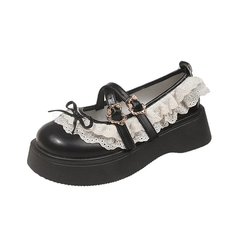 上品さと高級感♦厚底クラシカルエナメルリボンシューズ