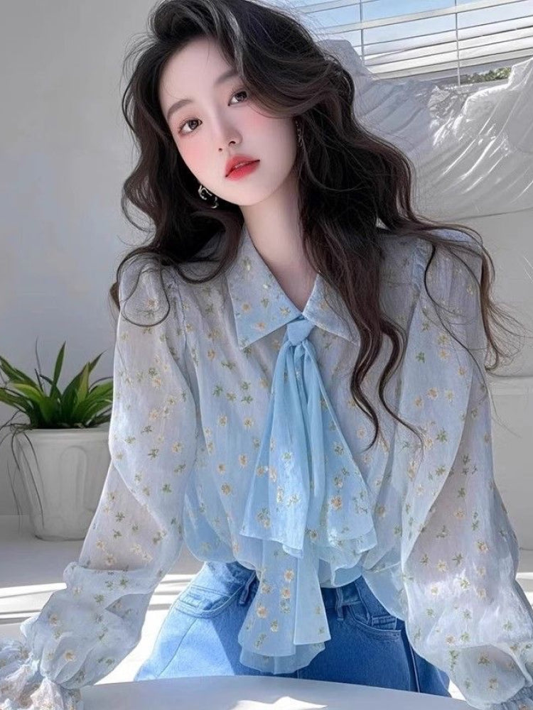 シアーフローラル・エアリーボウタイブラウス