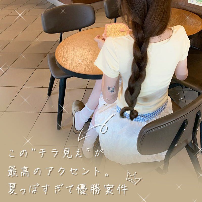 重ね着風ギンガムチェックTシャツ
