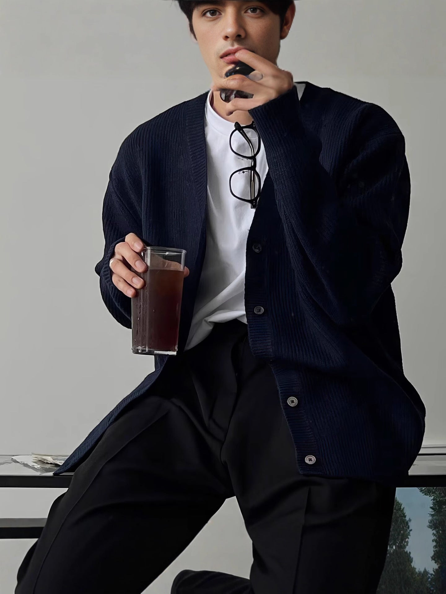 メンズ　Vネック　ゆったりカーディガン